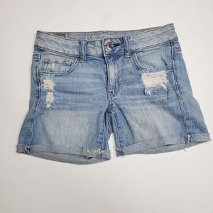 American Eagle Denim Midi Destroyed Shorts